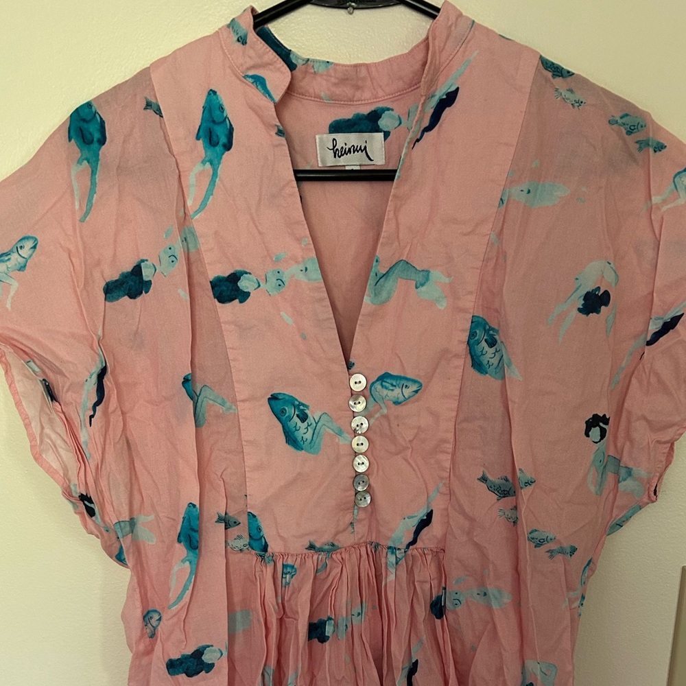 Unique Pink Dress with Mermaid and Fish Pattern 🩷🩵